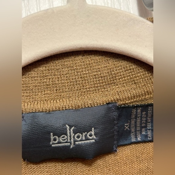 Vintage Belford classic 100% extra fine Merino Wool sweater men’s XL camel brown - Picture 4 of 16